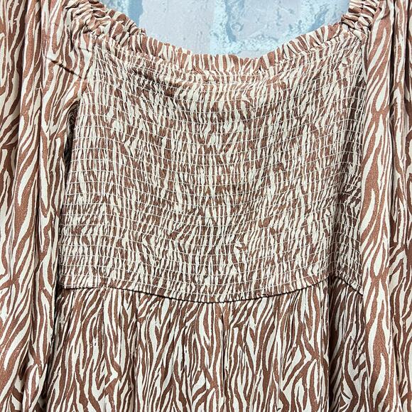 River Island Womens 100% Viscose Size 10 Brown Animal Print Shirred Midi Dress - Picture 11 of 13